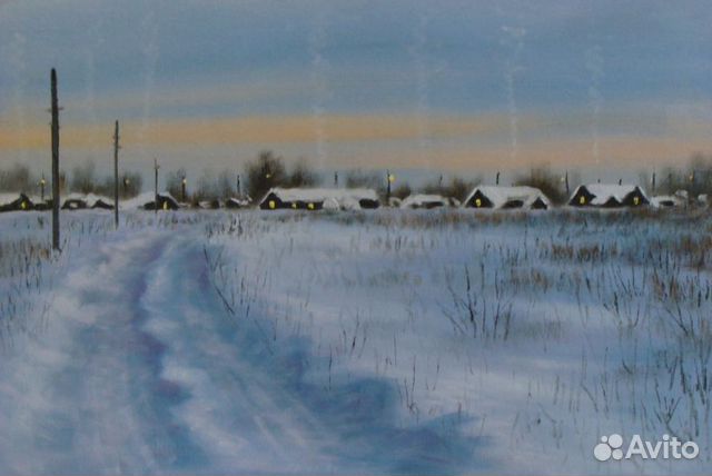 Картина маслом. пейзаж. Зимние утро