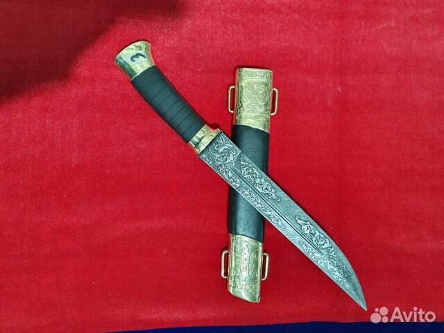 Нож пластунский из Дамасск резной. 100 ручная раб