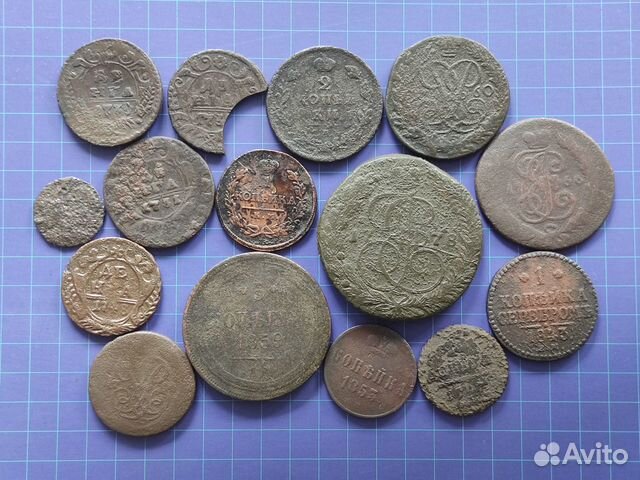 Медные царские монеты набором