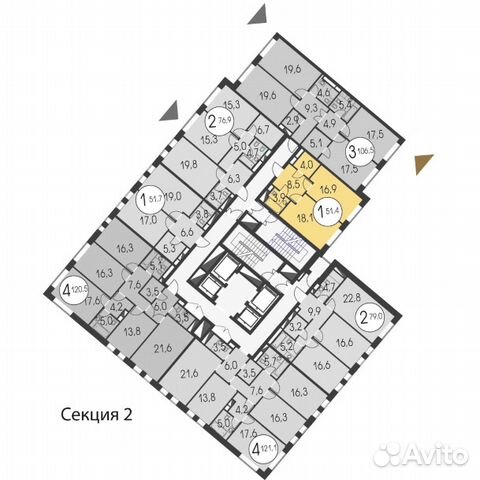 1-к квартира, 51.4 м², 27/33 эт.