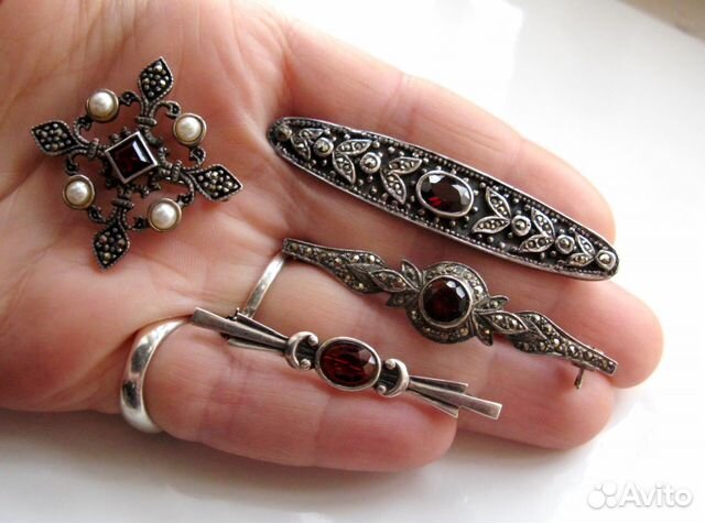 Антикварные Серебряные Броши Гранат Арт деко Антикварные Серебряные Броши Гранат Арт деко