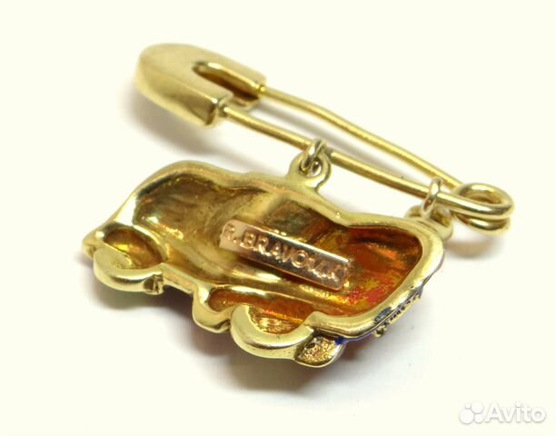 Золотая брошь Roberto Bravo с эмалью