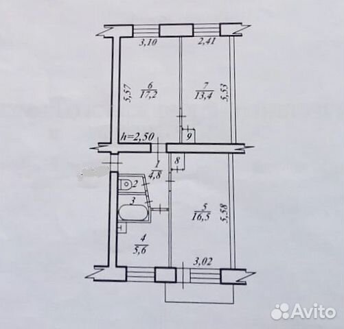 3-к квартира, 61 м², 3/5 эт.