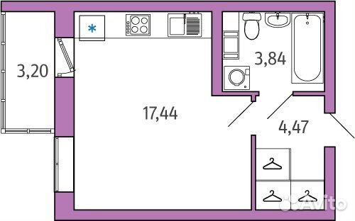 1-к квартира, 26.7 м², 8/9 эт.