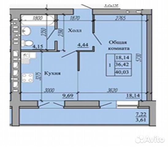 1-к квартира, 40 м², 7/9 эт.