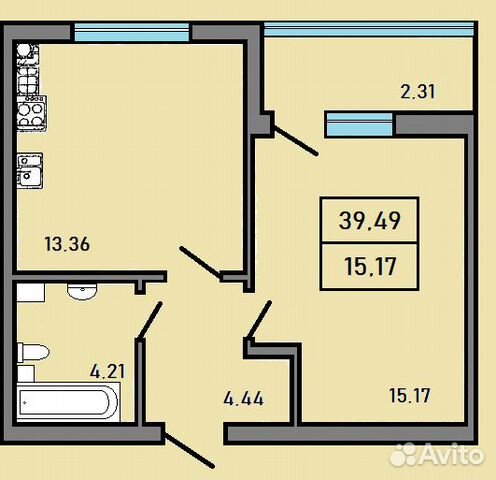 1-к квартира, 39.4 м², 2/10 эт. 1-к квартира, 39.4 м², 2/10 эт.