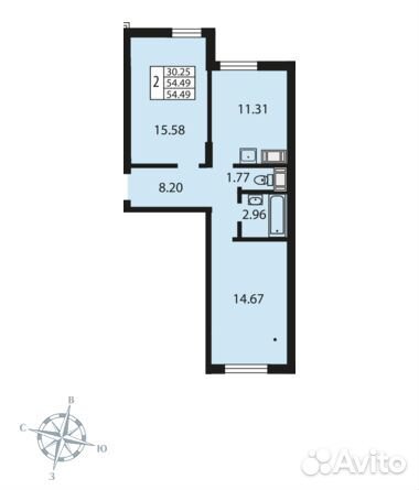 2-к квартира, 54.6 м², 21/24 эт.