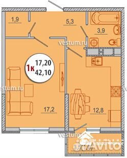 1-к квартира, 42.1 м², 16/18 эт. 1-к квартира, 42.1 м², 16/18 эт.