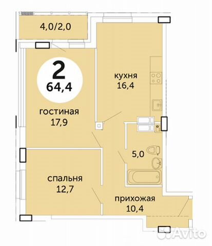 2-к квартира, 64.4 м², 16/25 эт. 2-к квартира, 64.4 м², 16/25 эт.