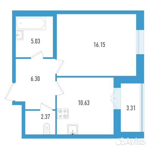 1-к квартира, 42 м², 3/19 эт. 1-к квартира, 42 м², 3/19 эт.