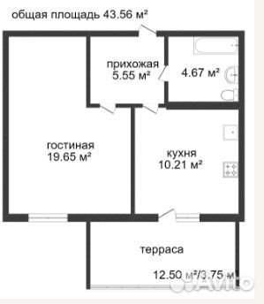 1-к квартира, 43.6 м², 1/5 эт. 1-к квартира, 43.6 м², 1/5 эт.