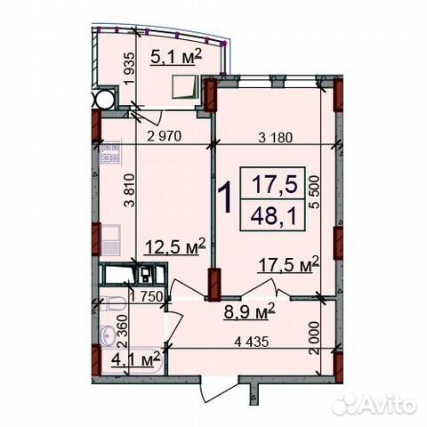 1-к квартира, 48.1 м², 19/19 эт. 1-к квартира, 48.1 м², 19/19 эт.