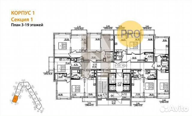 3-к квартира, 105.9 м², 3/26 эт.