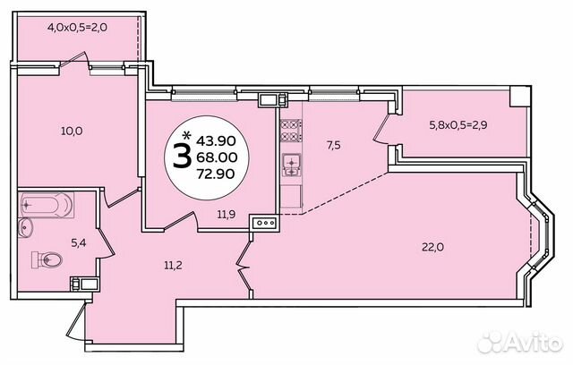 3-к квартира, 72.9 м², 16/16 эт. 3-к квартира, 72.9 м², 16/16 эт.