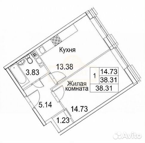 1-к квартира, 38.3 м², 4/12 эт. 1-к квартира, 38.3 м², 4/12 эт.
