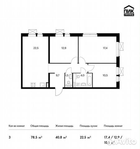 3-к квартира, 78.5 м², 20/25 эт. 3-к квартира, 78.5 м², 20/25 эт.