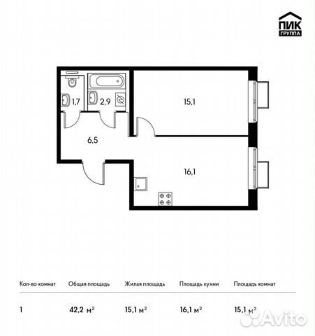 1-к квартира, 42.2 м², 8/17 эт.