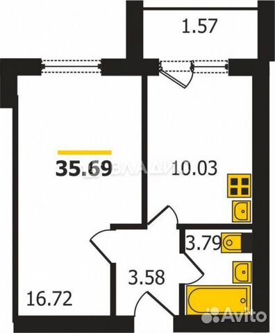1-к квартира, 35.7 м², 2/5 эт.