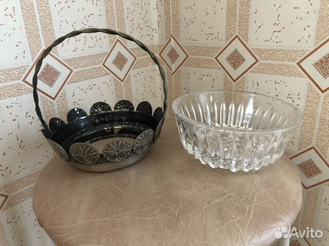 Конфетница Мельхиор Хрусталь СССР Конфетница Мельхиор Хрусталь СССР