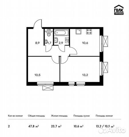 2-к квартира, 47.8 м², 17/25 эт. 2-к квартира, 47.8 м², 17/25 эт.