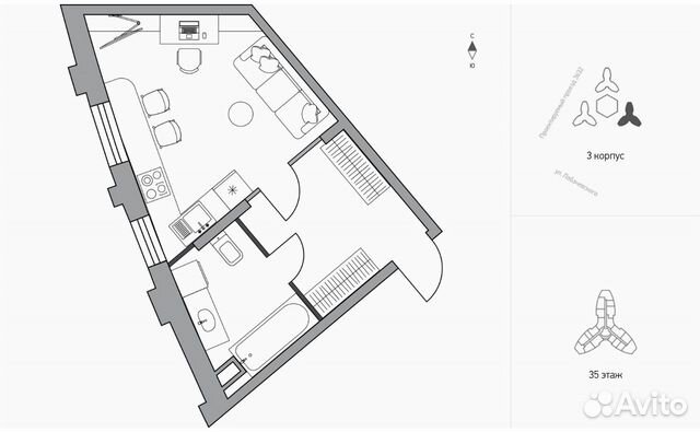 Студия, 29.1 м², 33/35 эт. Студия, 29.1 м², 33/35 эт.