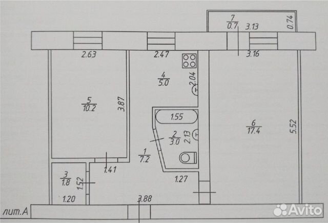 2-к квартира, 44.6 м², 2/5 эт. 2-к квартира, 44.6 м², 2/5 эт.