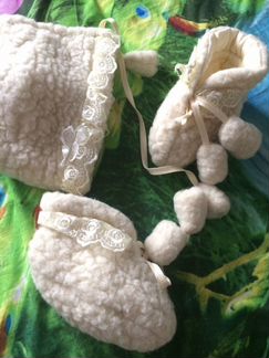 Конверт на выписку из овчинки меховой шапка пинетк