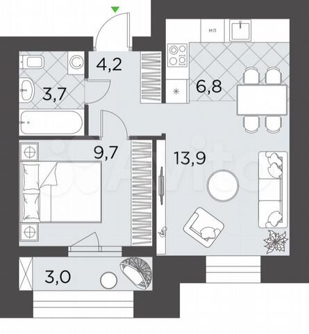 2-к. квартира, 41,3 м², 4/9 эт.