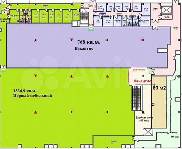 Торговая площадь от 80 м² до 768 м²