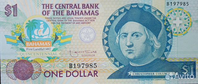 Багамские острова 1 доллар 1992 год UNC пресс