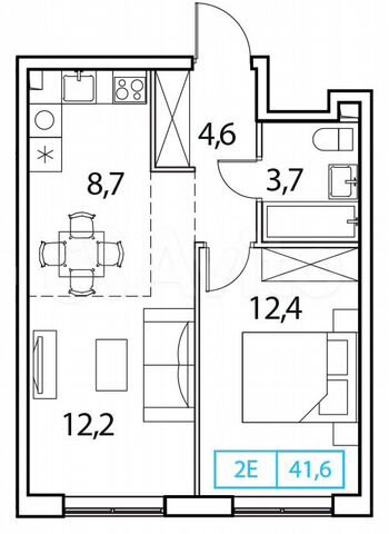 2-к. квартира, 41,6 м², 14/15 эт.