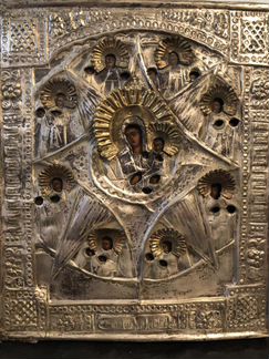 Икона 19 век в окладе Неопалимая купина