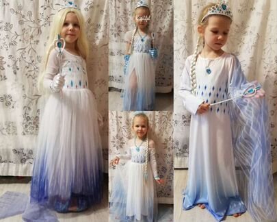 Белые платья Эльза 2, с пайетками, без пайеток, па