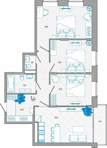 4-к. квартира, 96,6 м², 3/8 эт.