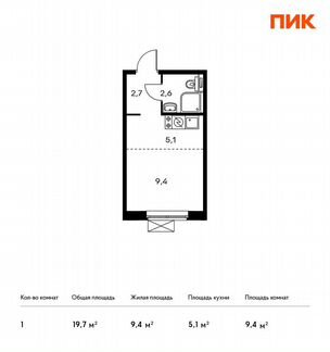 Квартира-студия, 19.7 м², 21/25 эт.