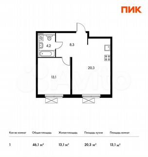 1-к квартира, 46.1 м², 17/33 эт.