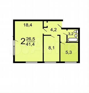 2-к квартира, 41.4 м², 1/5 эт.