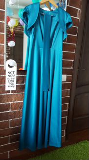 Платье вечернее в пол; голубое/бирюзовое