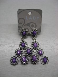 Серьги с фиолетовыми вставками (бижутерия), новые