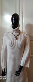 Белое шерстяное платье-туника massimo dutti