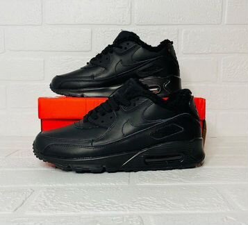 Ботинки Nike Air Max 90 Black Leather с мехом