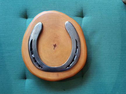 Подкова на счастье на спиле натурального дерева