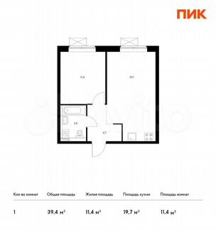 1-к квартира, 39.4 м², 4/25 эт.