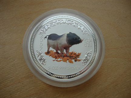 Австралия 8 долларов 2007 Год свиньи 5 унций Лунар