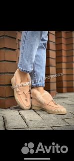 Лоферы розовые с мехом лоро пиана