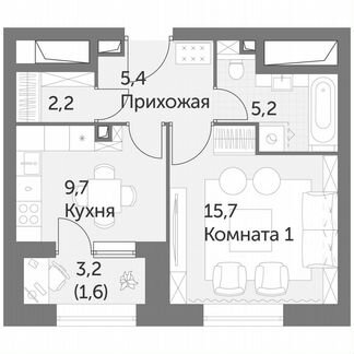 1-к квартира, 39.8 м², 9/38 эт.