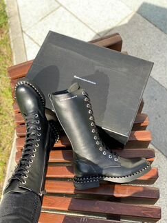 Сапоги на шнуровке Александр Ванг черные кожаные