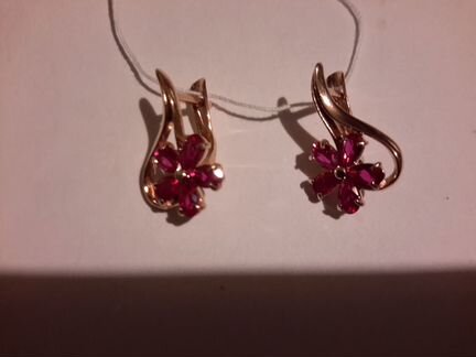 Серьги СССР золото 585 на серебре 925, корунд.винт