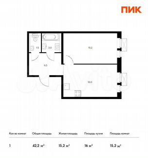 1-к квартира, 42.2 м², 3/17 эт.