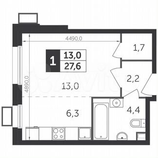 1-к квартира, 27.6 м², 3/22 эт.